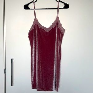 Pink velvet mini slip dress
